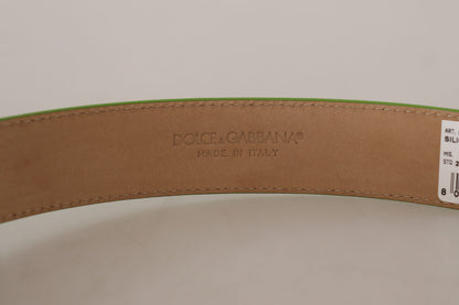  - Chic Emerald Leather Belt with Engraved Buckle