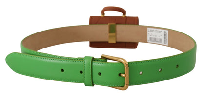  - Chic Emerald Leather Belt with Engraved Buckle