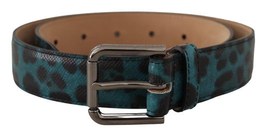  - Engraved Logo Leather Belt in Blue Green