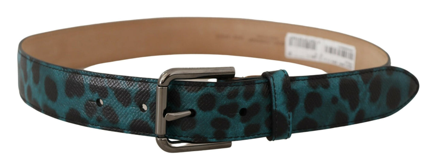  - Engraved Logo Leather Belt in Blue Green