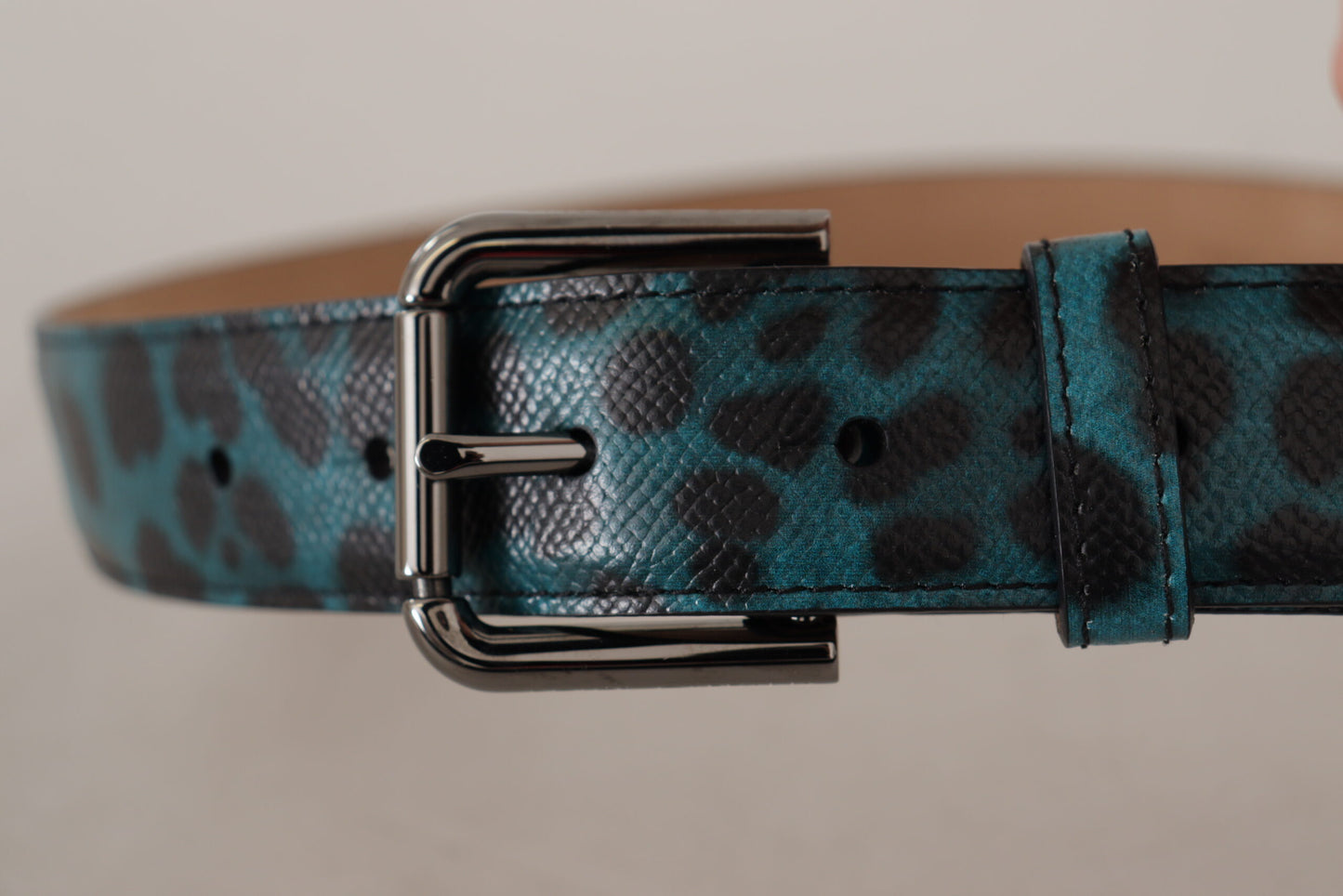  - Engraved Logo Leather Belt in Blue Green