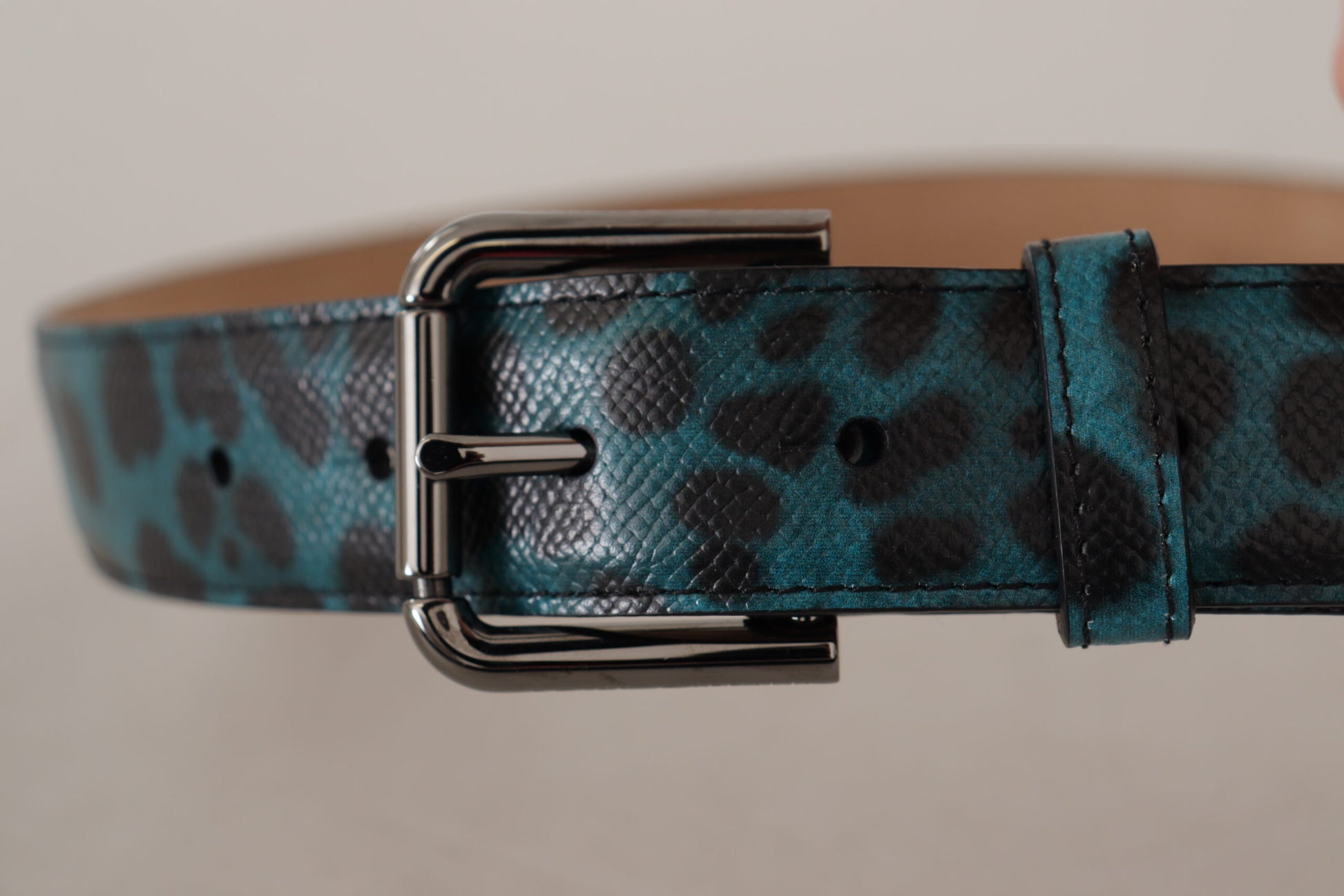 Engraved Logo Leather Belt in Blue Green