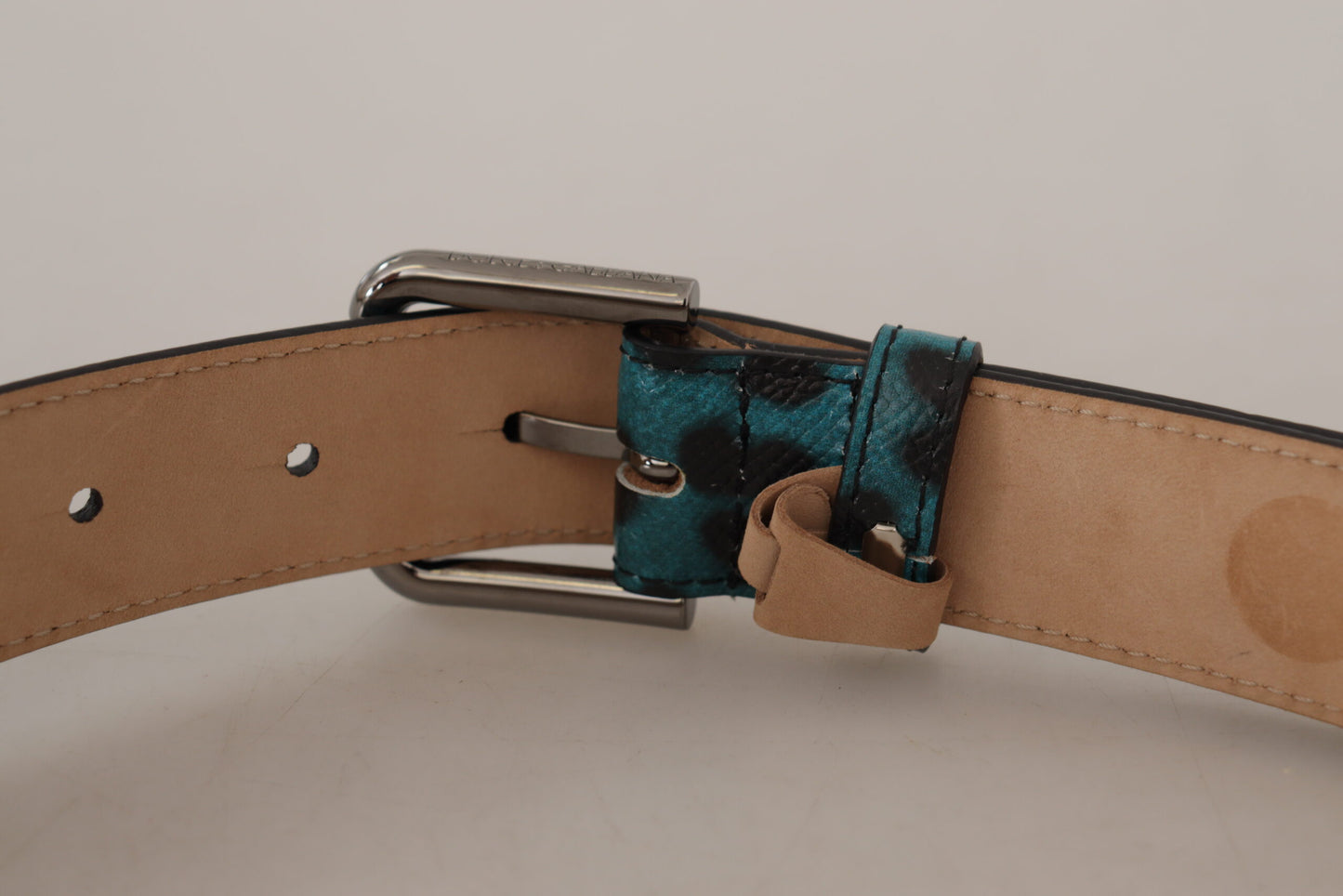  - Engraved Logo Leather Belt in Blue Green