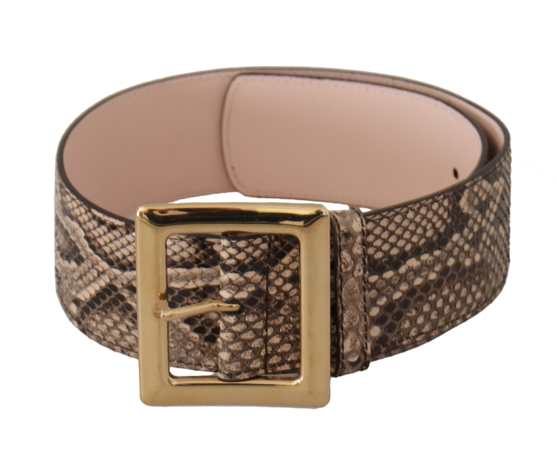 Brown Snakeskin Leather Belt with Logo Buckle