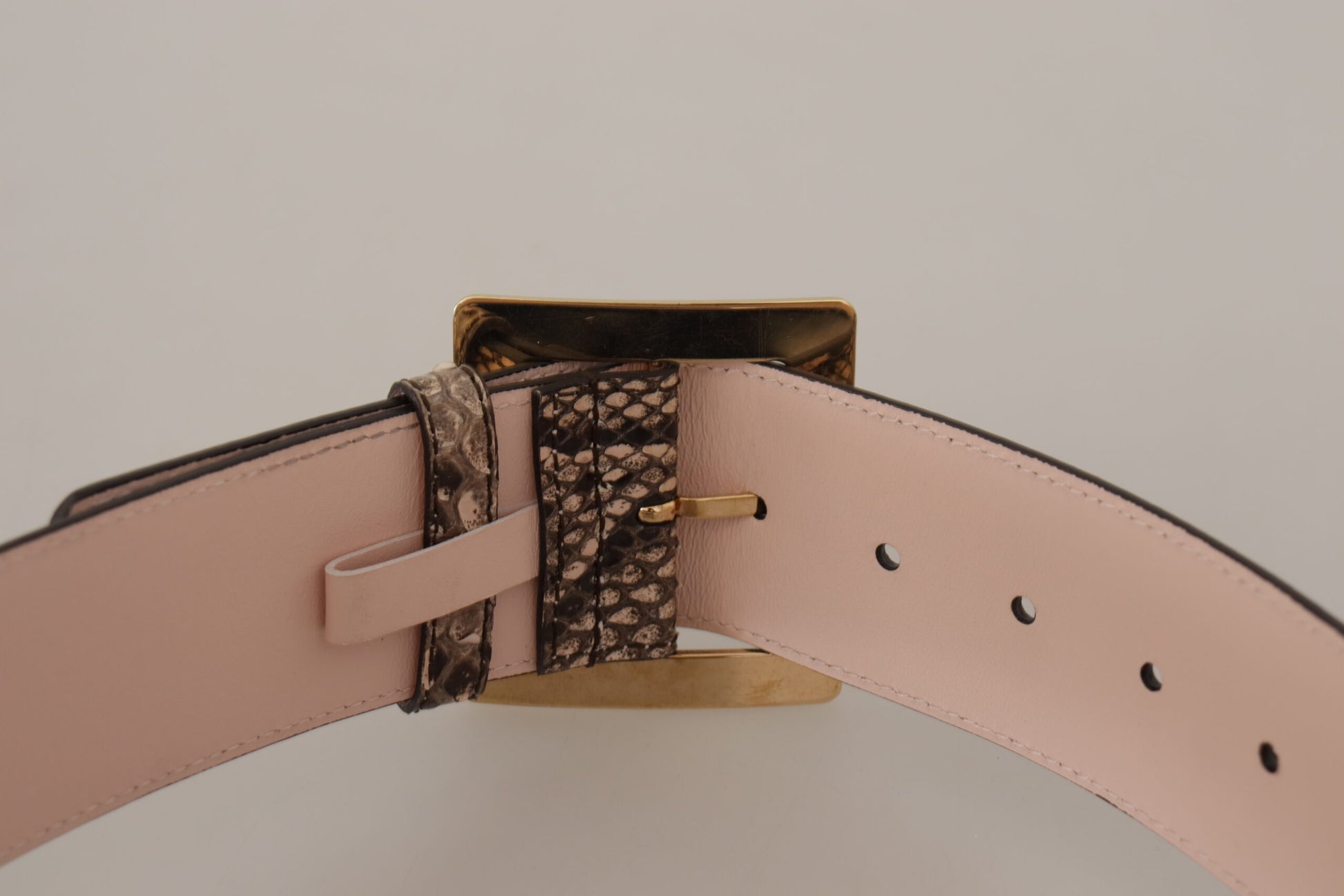 Brown Snakeskin Leather Belt with Logo Buckle