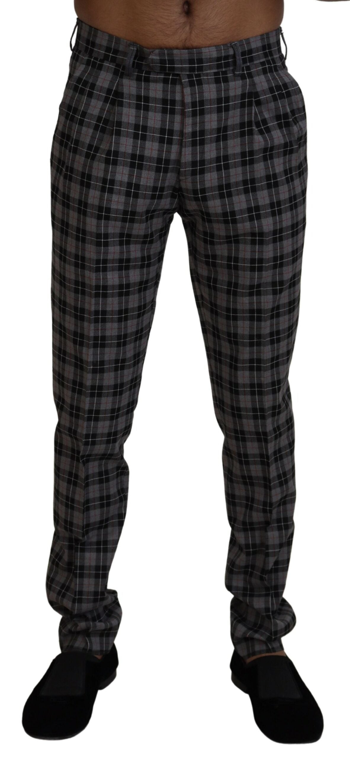  - Elegant Gray Checked Gentleman's Chinos