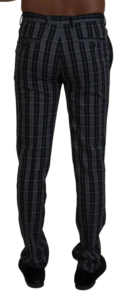  - Elegant Gray Checkered Wool Chino Pants