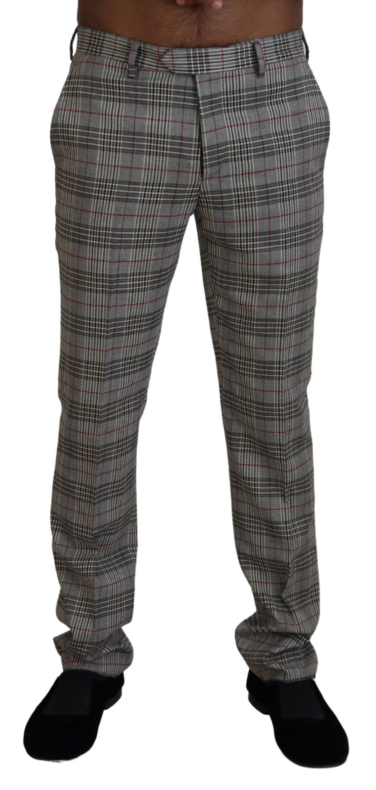  - Elegant Gray Checkered Slim Men's Pants