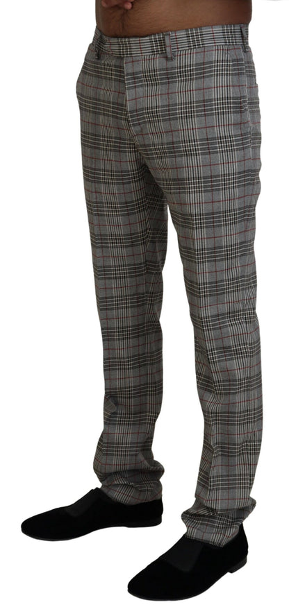  - Elegant Gray Checkered Slim Men's Pants