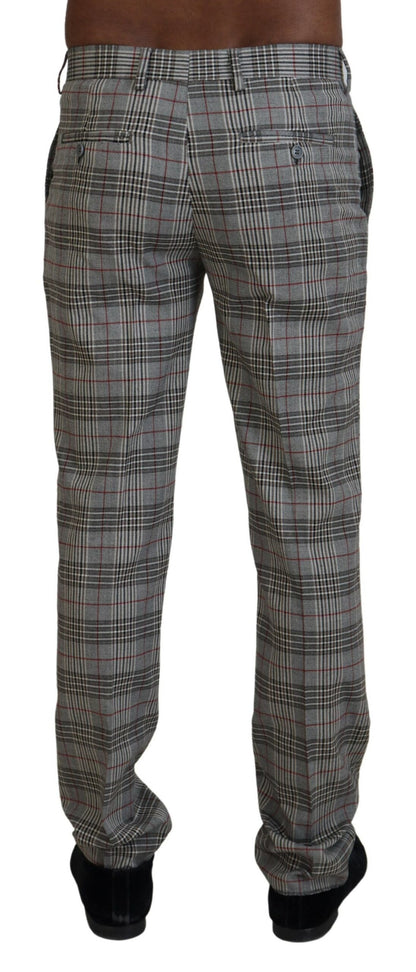  - Elegant Gray Checkered Slim Men's Pants