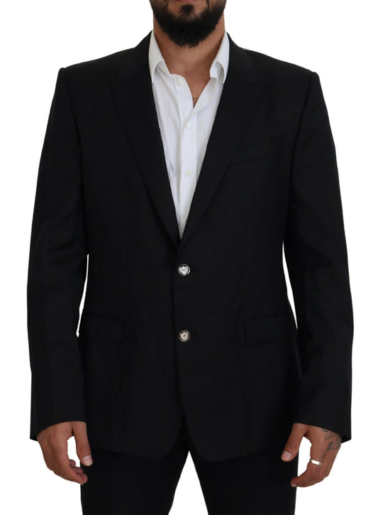  - Elegant Black Martini Wool Blazer