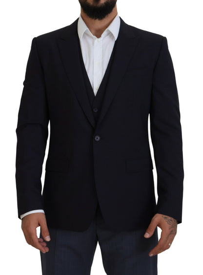  - Elegant Navy Wool Blend Martini Blazer