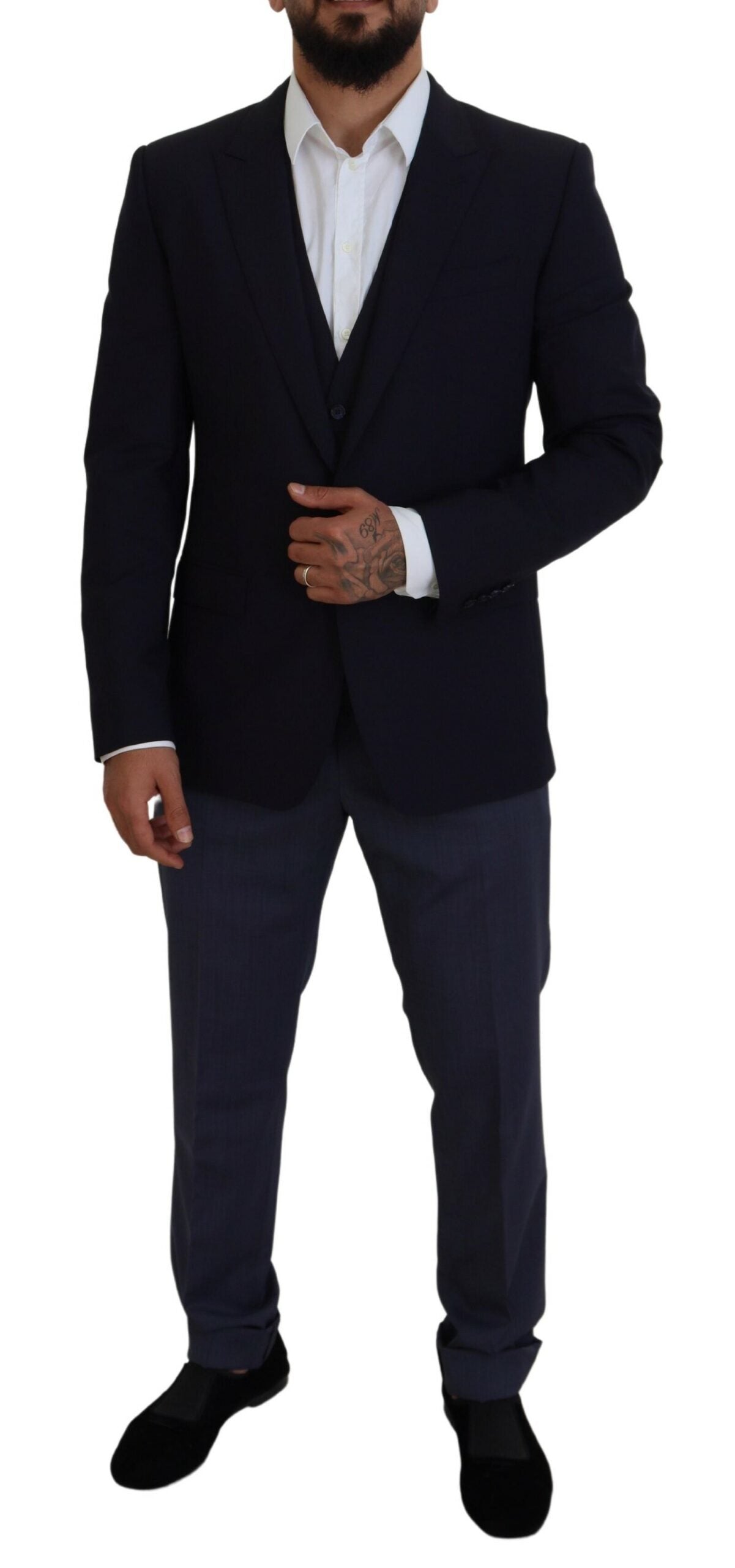  - Elegant Navy Wool Blend Martini Blazer