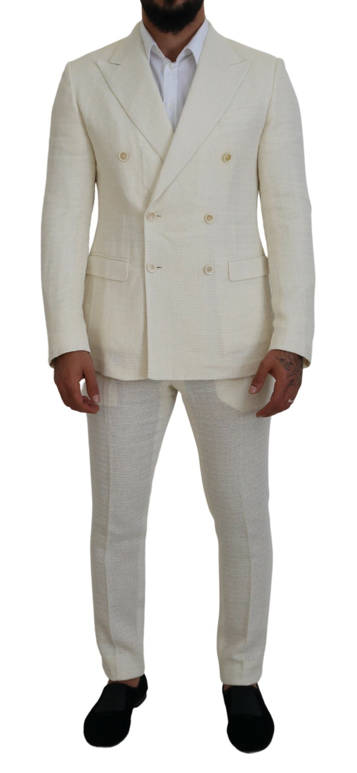  - Elegant Off White Silk-Blend Suit