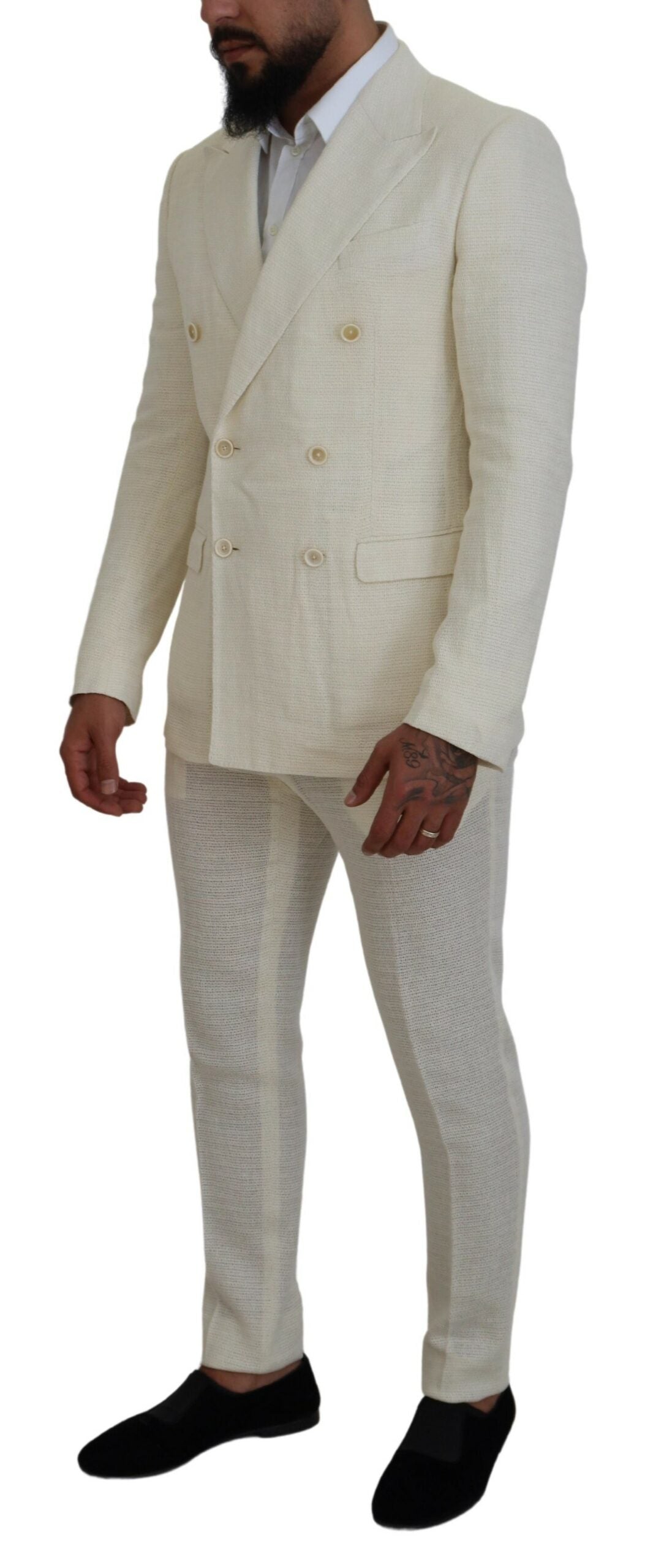  - Elegant Off White Silk-Blend Suit