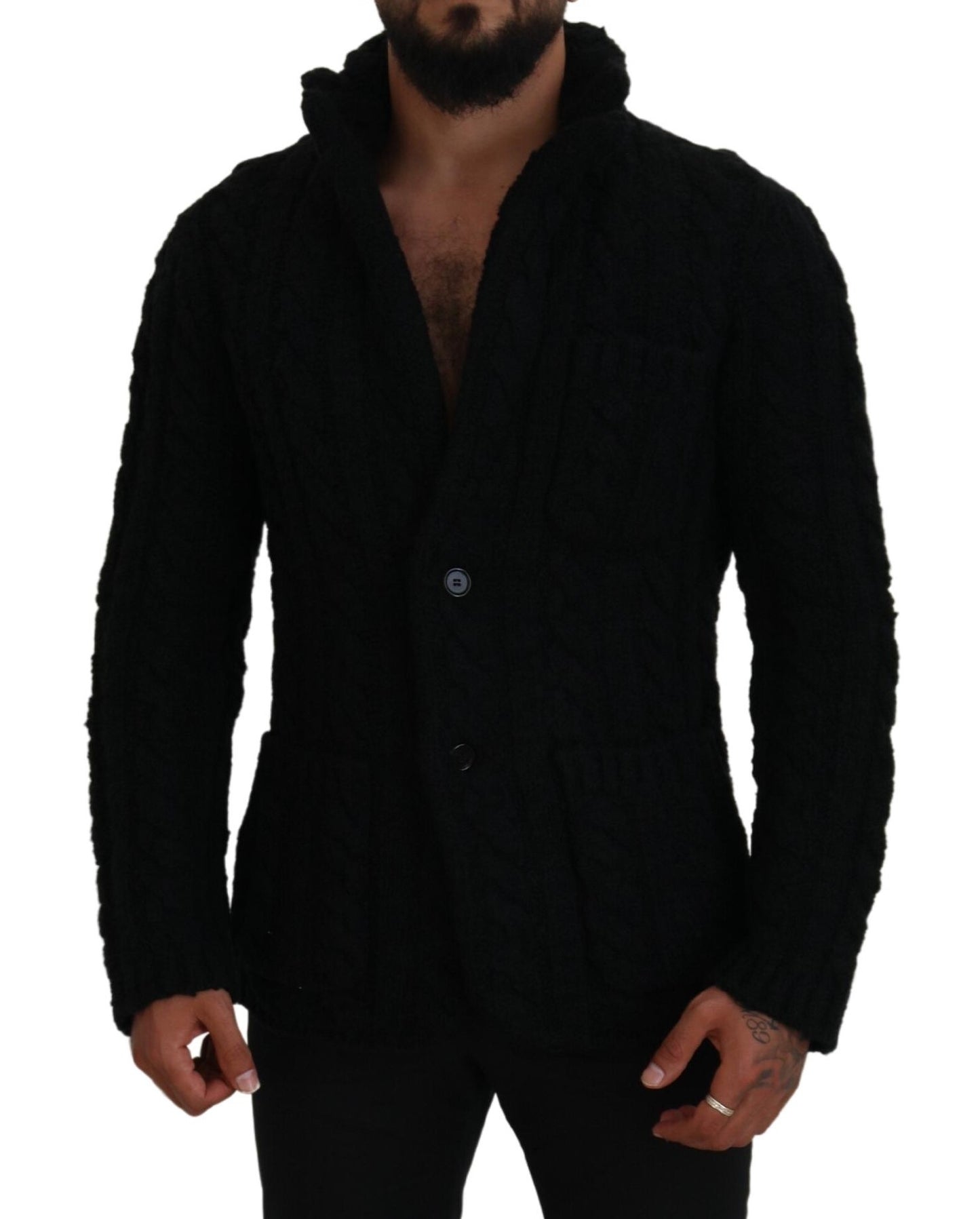  - Elegant Black Wool-Cashmere Blend Cardigan