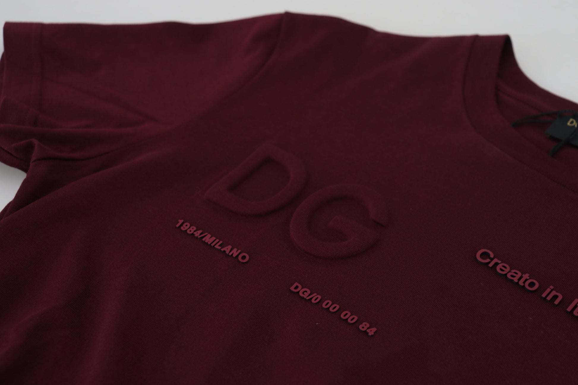 Elegant Maroon Crew Neck Casual Tee by Dolce & Gabbana