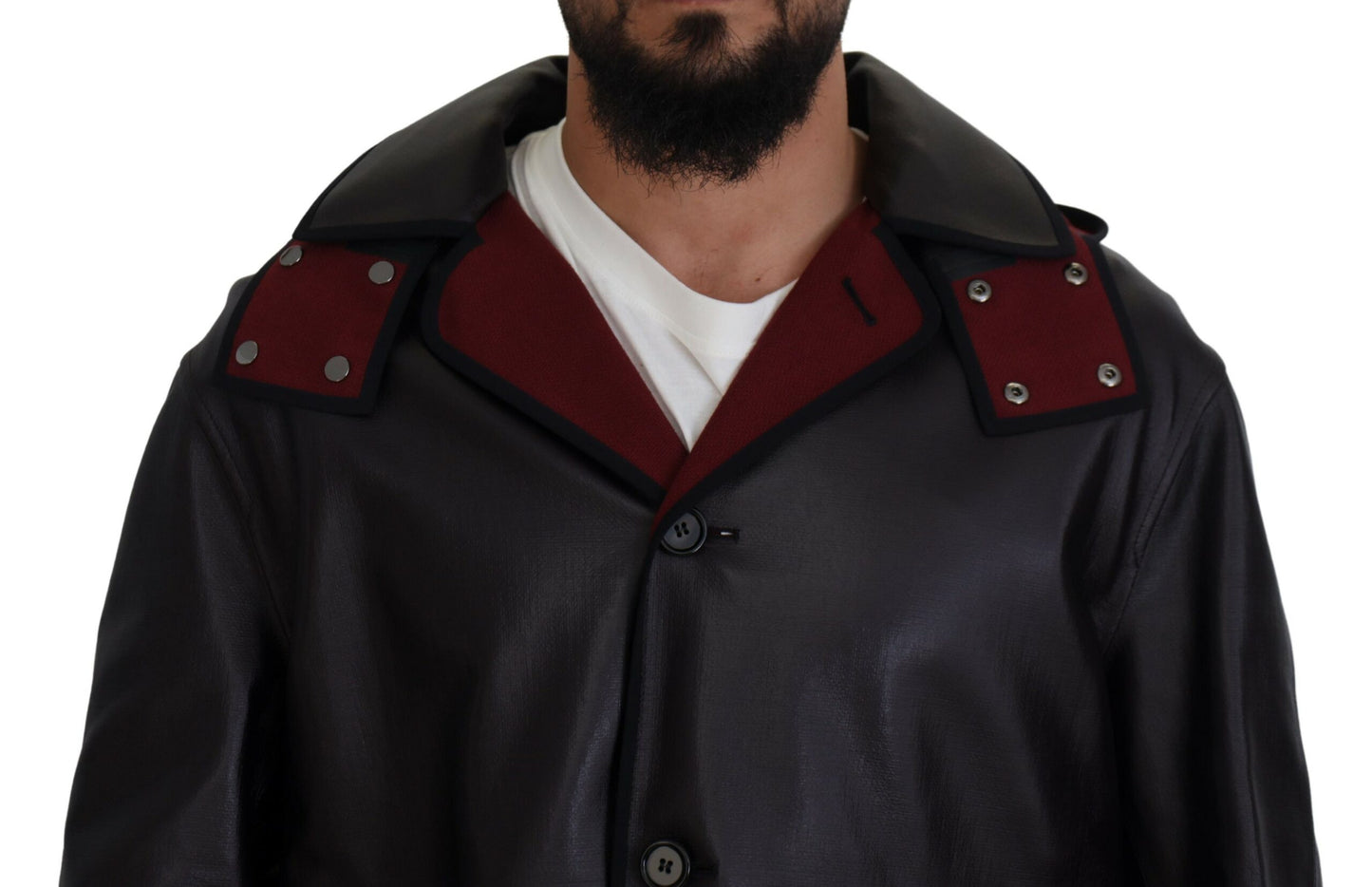  - Elegant Hooded Parka Coat in Black and Bordeaux