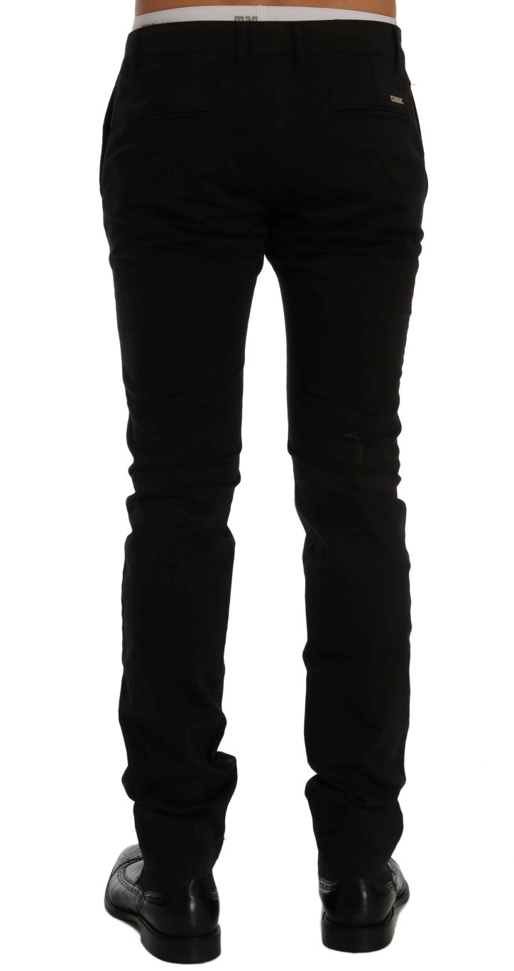  - Elegant Slim Fit Black Cotton Trousers