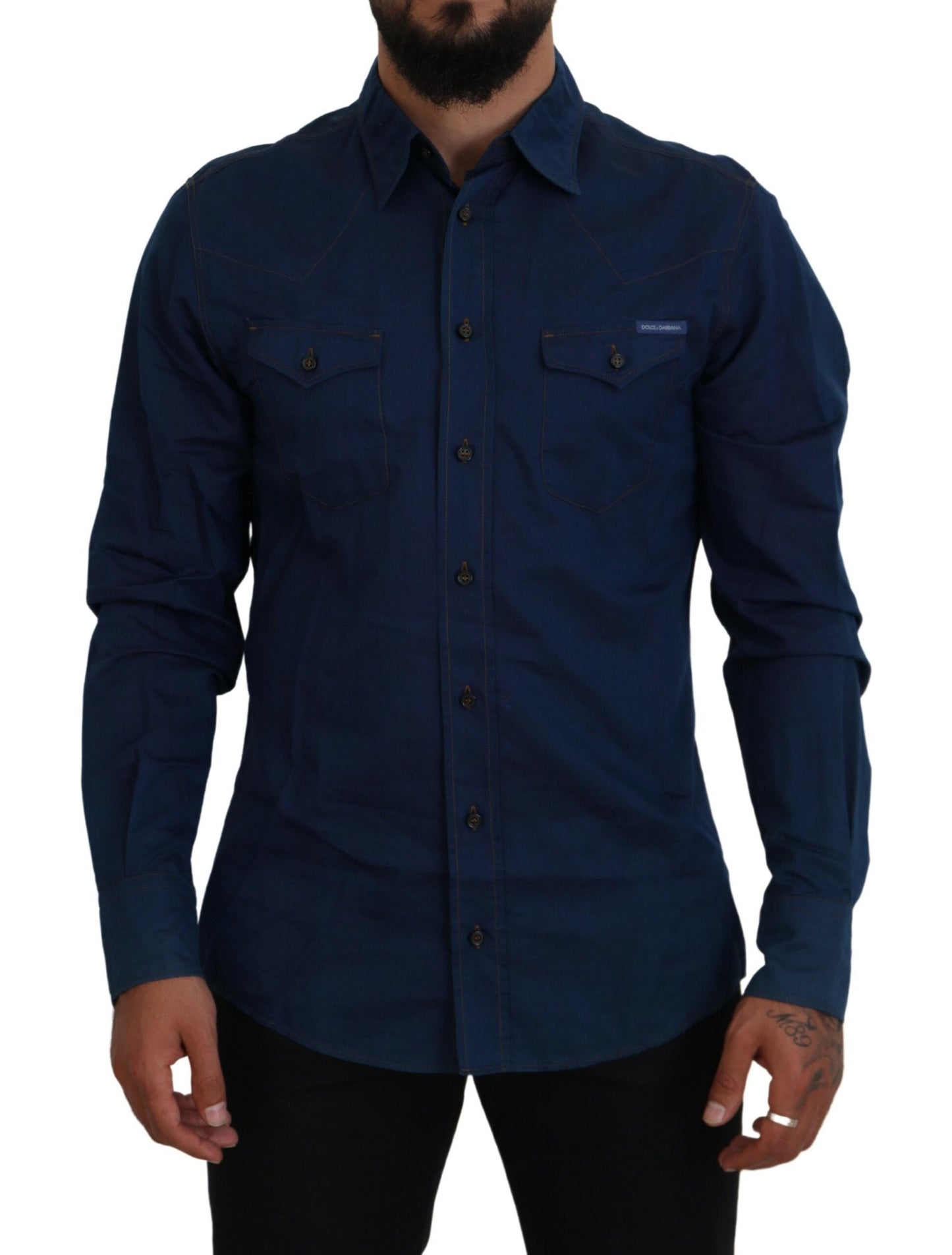  - Elegant Blue Denim Casual Shirt