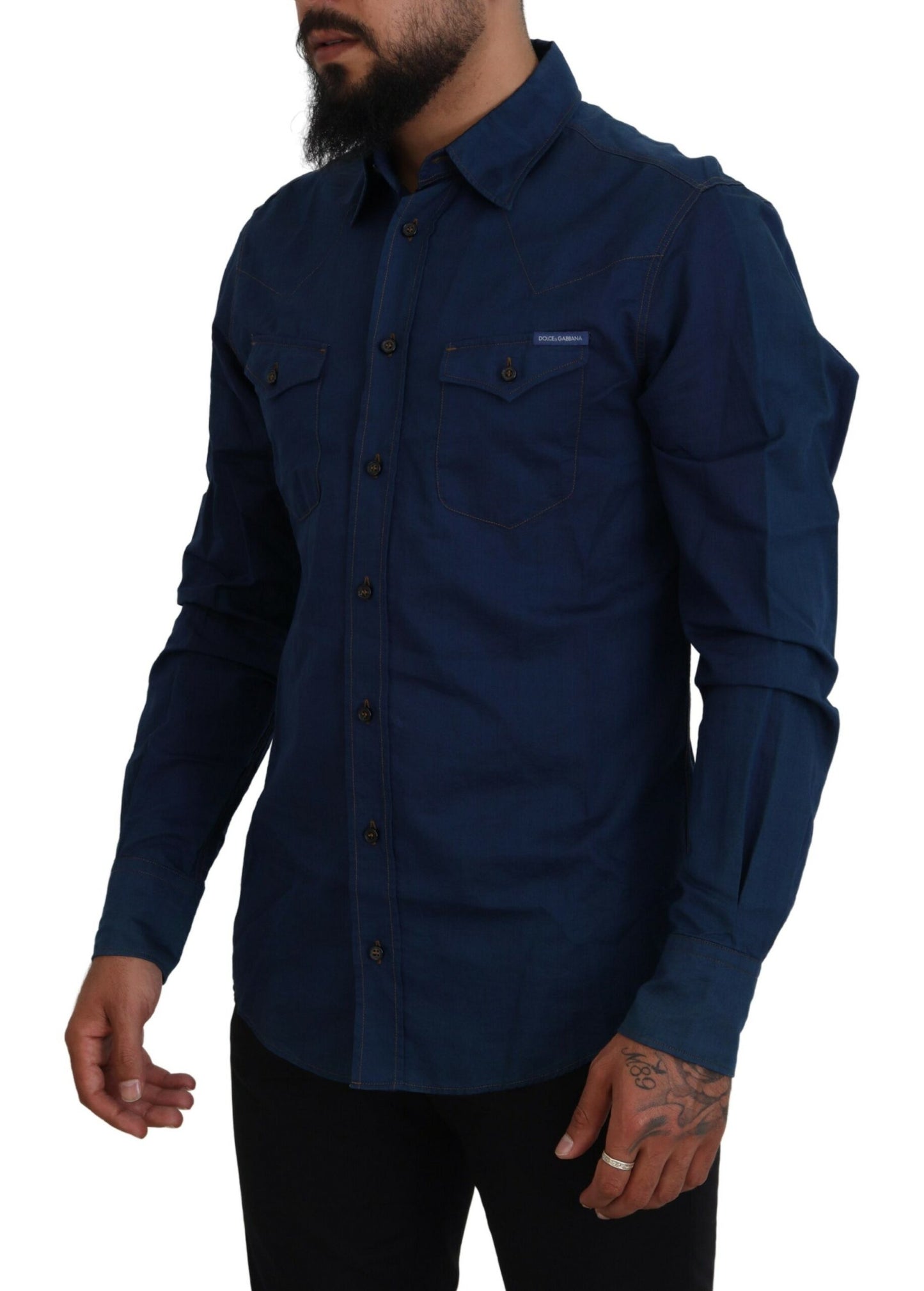  - Elegant Blue Denim Casual Shirt