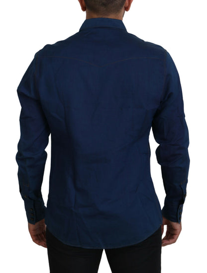  - Elegant Blue Denim Casual Shirt