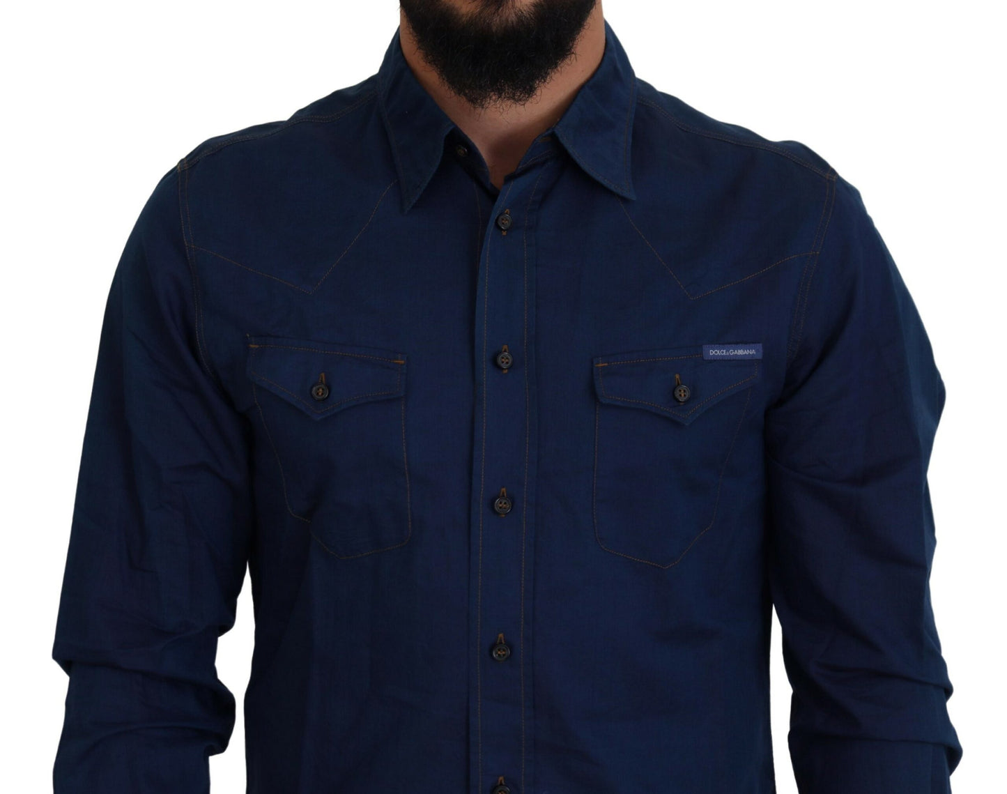  - Elegant Blue Denim Casual Shirt