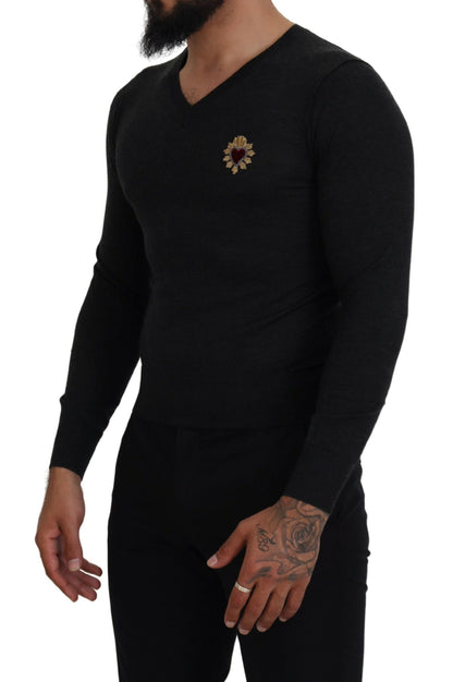 V-Neck Cashmere Sweater with Heart Embroidery - The Luxe Alliance