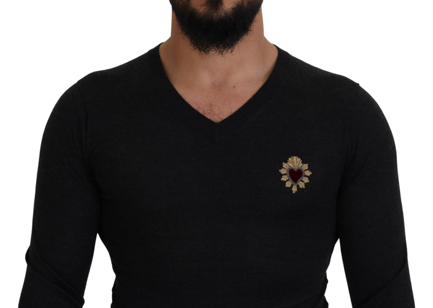 V-Neck Cashmere Sweater with Heart Embroidery - The Luxe Alliance