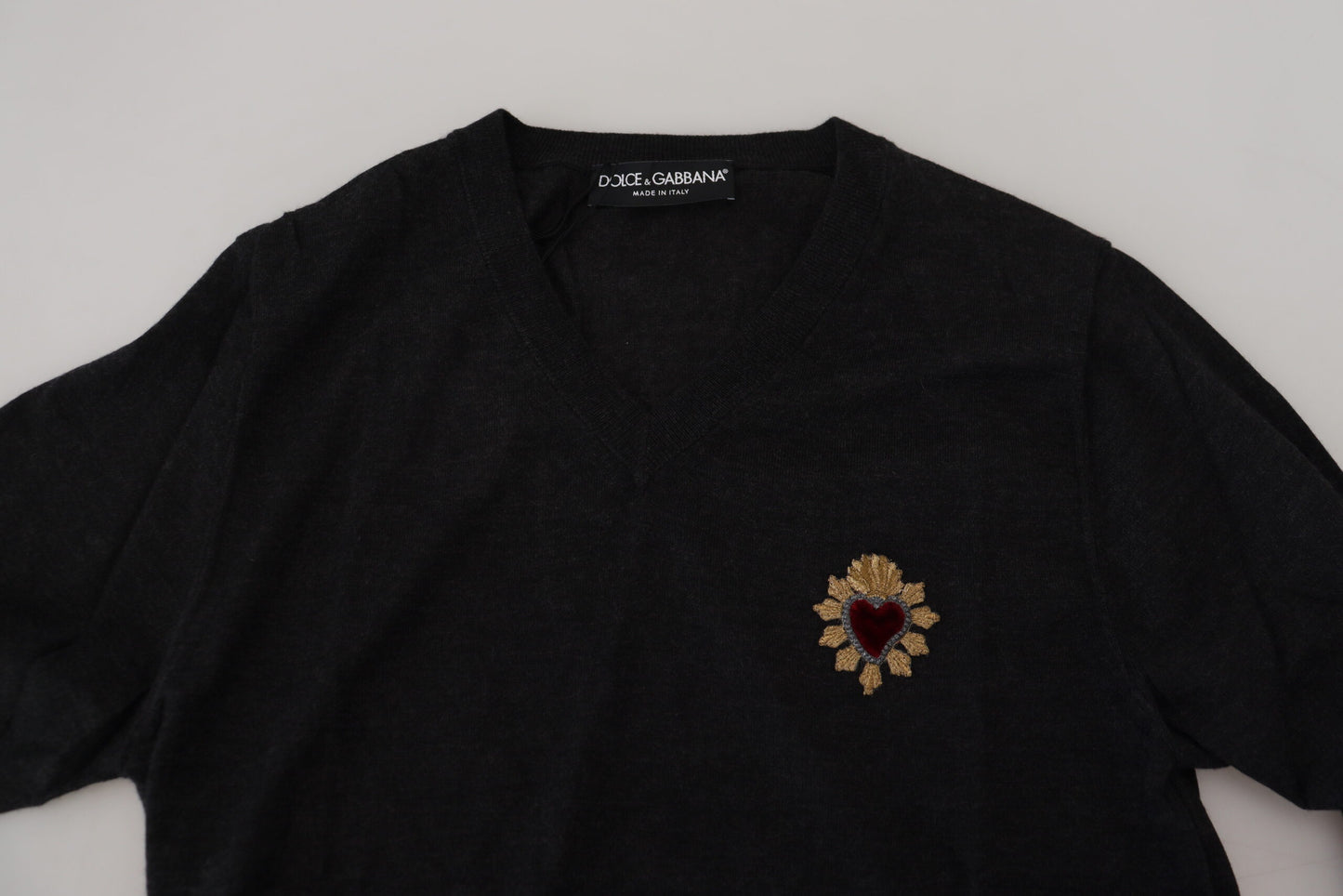 V-Neck Cashmere Sweater with Heart Embroidery - The Luxe Alliance