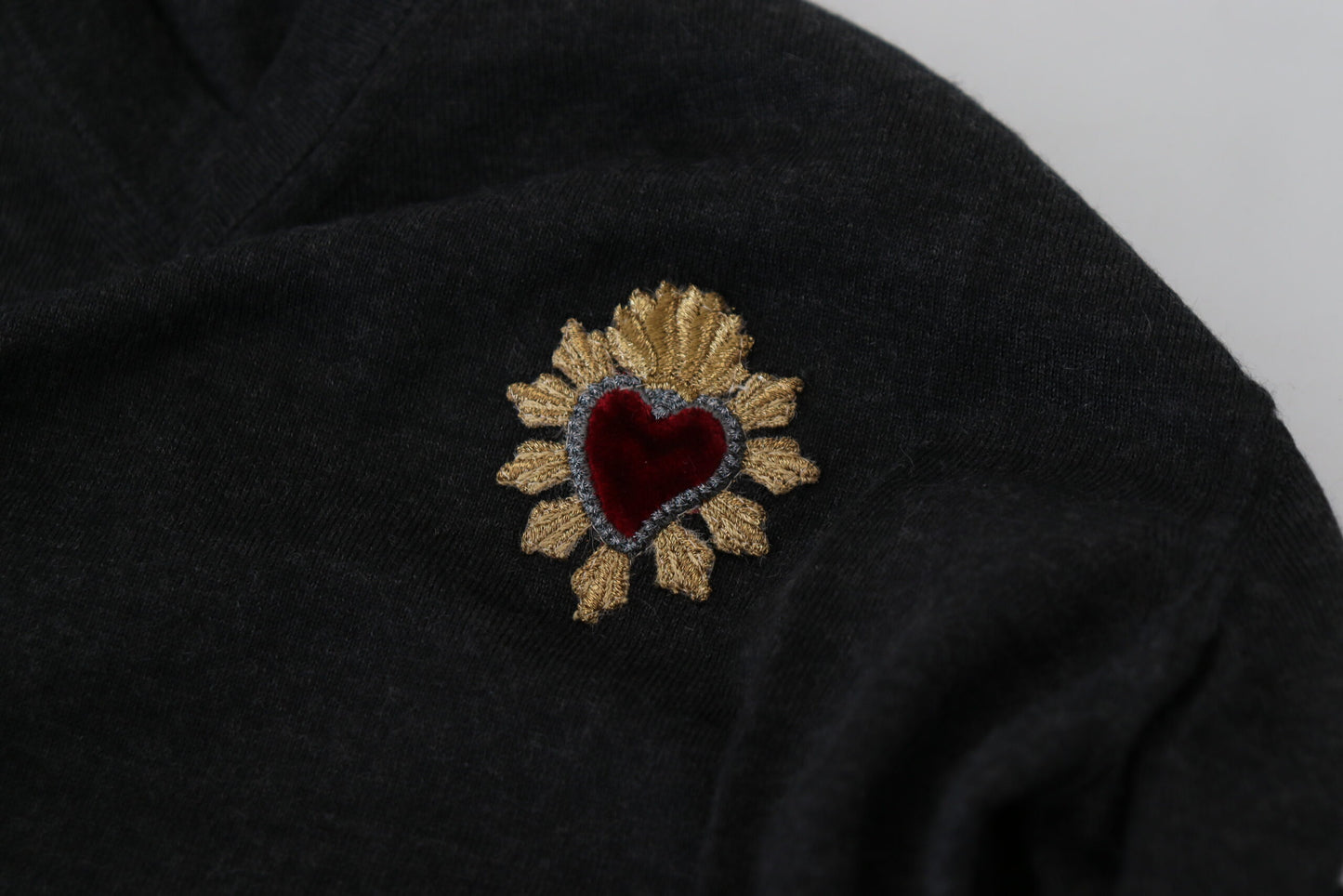 V-Neck Cashmere Sweater with Heart Embroidery - The Luxe Alliance