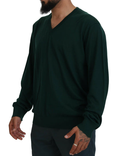  - Elegant Green V-Neck Cashmere Sweater