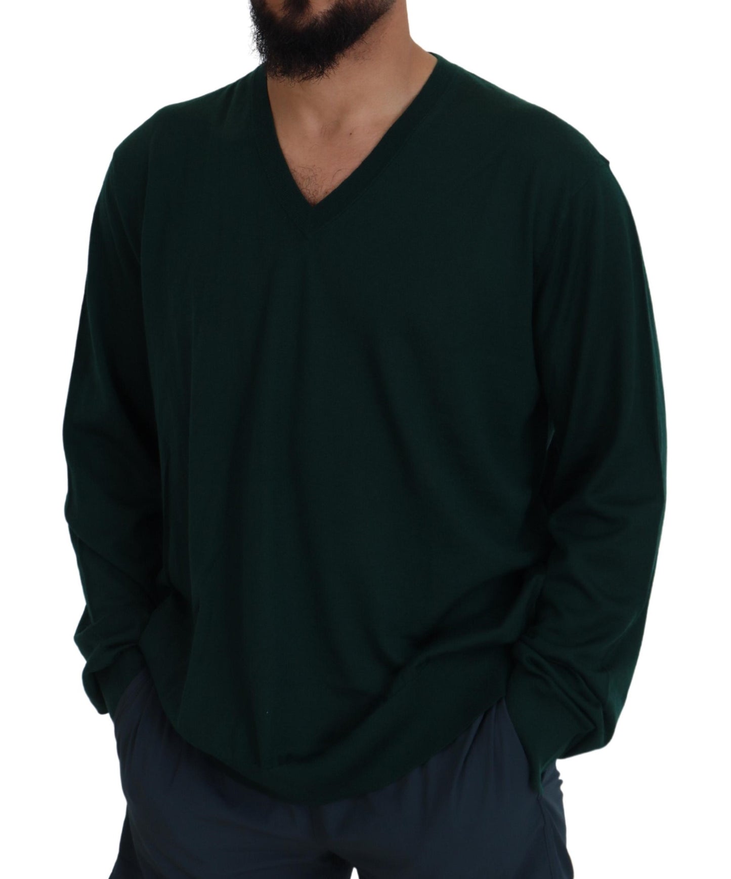  - Elegant Green V-Neck Cashmere Sweater