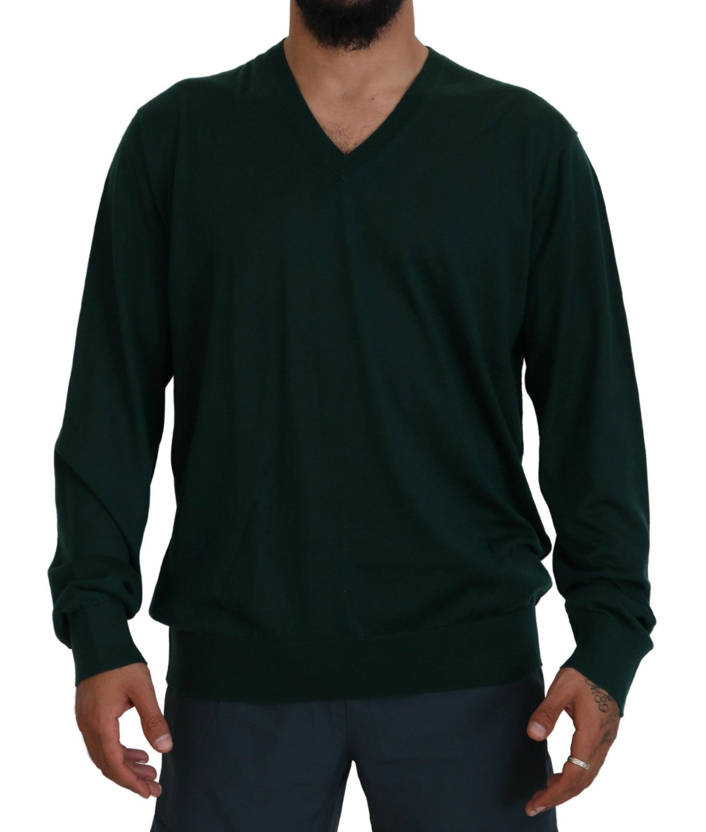  - Elegant Green V-Neck Cashmere Sweater