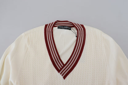  - Off White Silk Cotton V-Neck Sweater