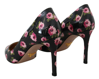  - Elegant Floral Print Leather Pumps