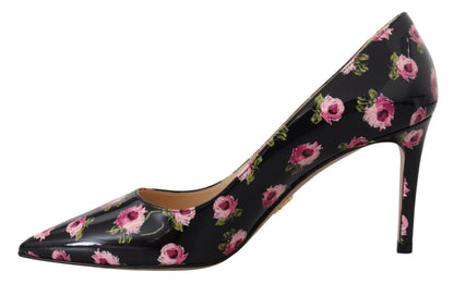  - Elegant Floral Print Leather Pumps