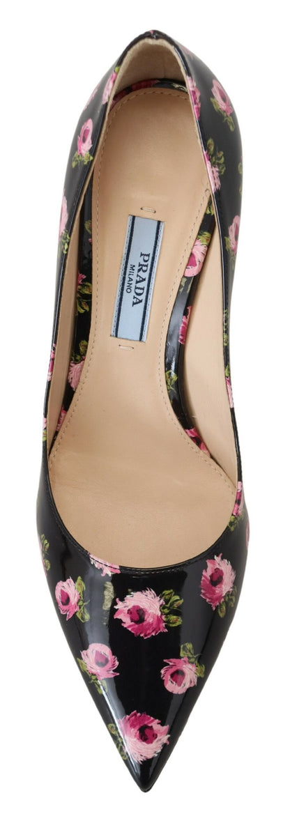  - Elegant Floral Print Leather Pumps