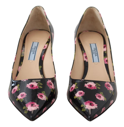  - Elegant Floral Print Leather Pumps