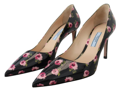  - Elegant Floral Print Leather Pumps