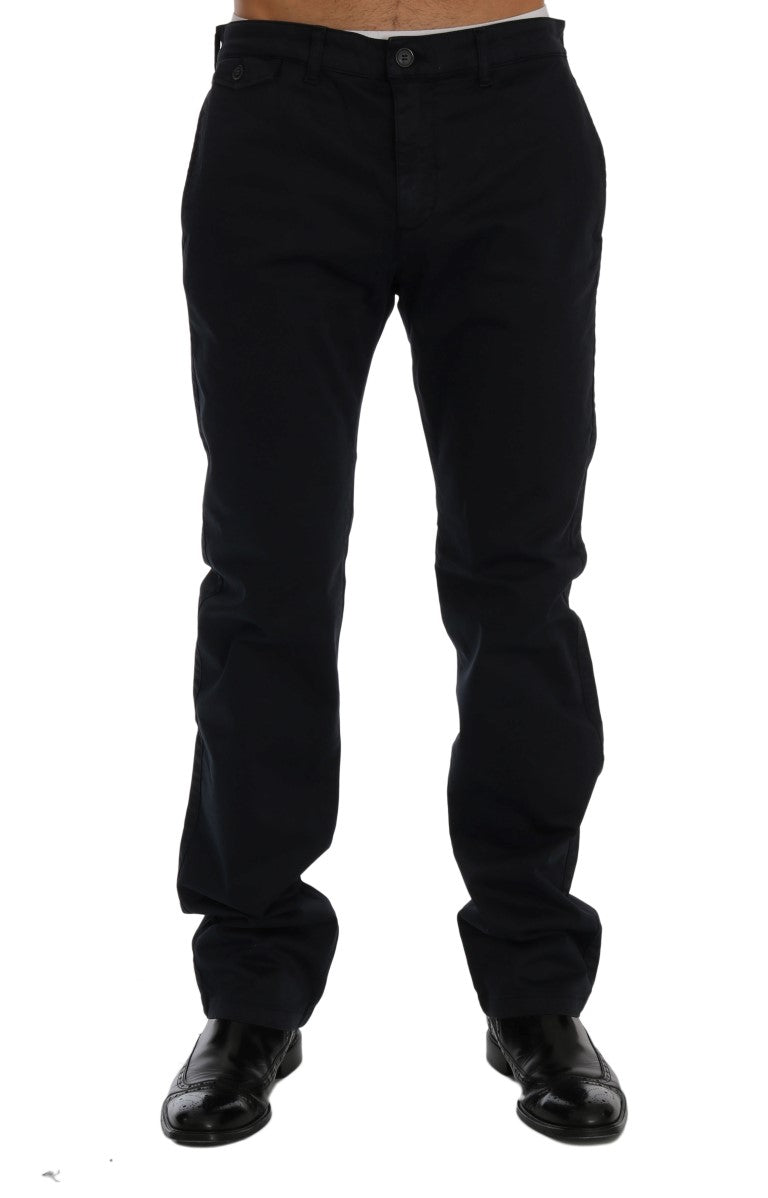 Sleek Blue Cotton Stretch Pants for Men - The Luxe Alliance