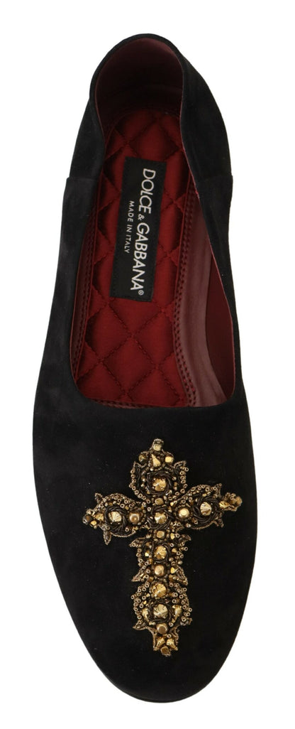  - Black Gold Crystal Sequined Loafers