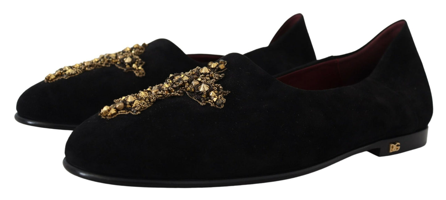  - Black Gold Crystal Sequined Loafers