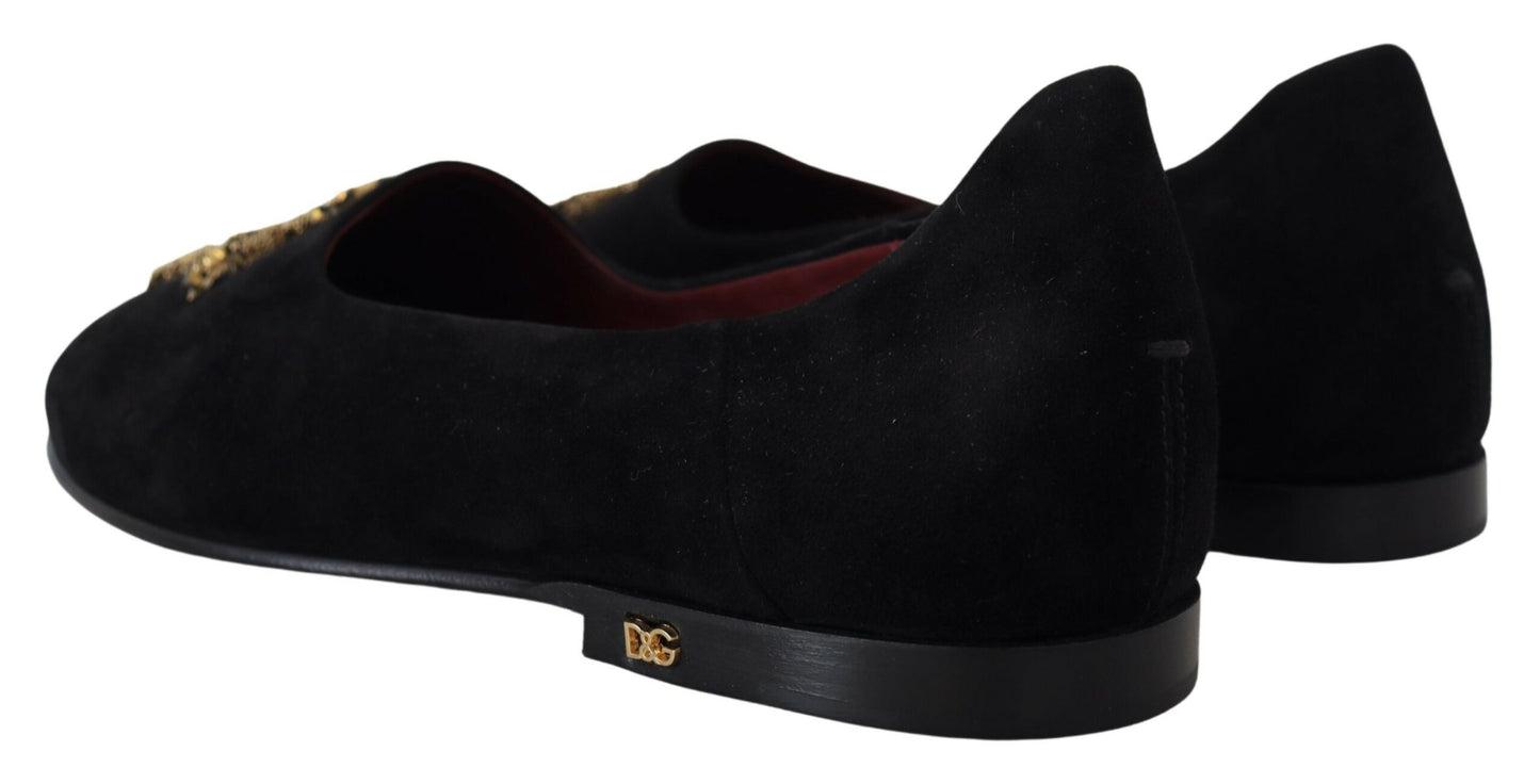  - Black Gold Crystal Sequined Loafers