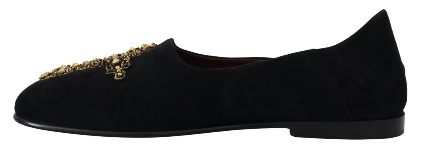  - Black Gold Crystal Sequined Loafers