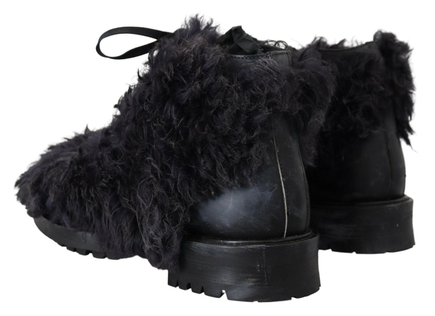  - Black Leather Shearling Ankle Boots