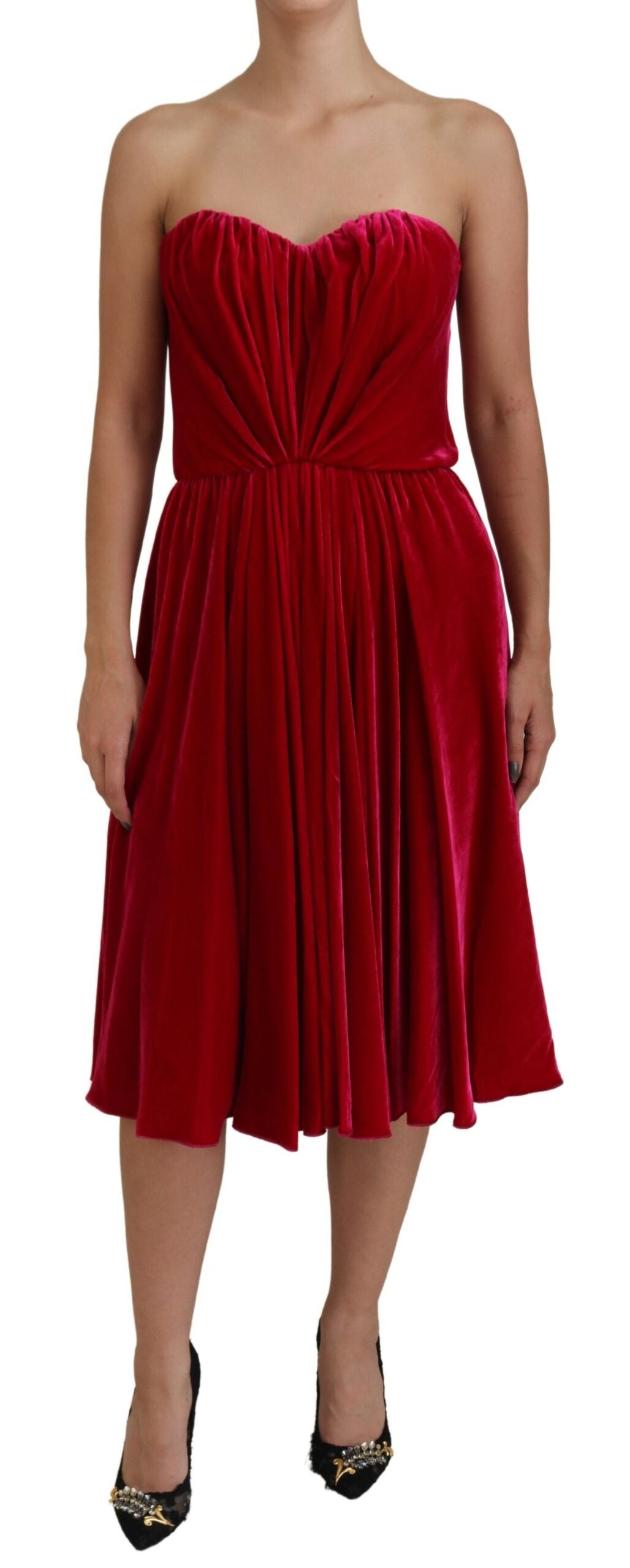  - Enchanting Strapless Midi Dress in Dark Pink