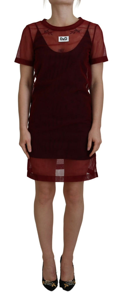  - Maroon Mini Shift Dress - Italian Elegance