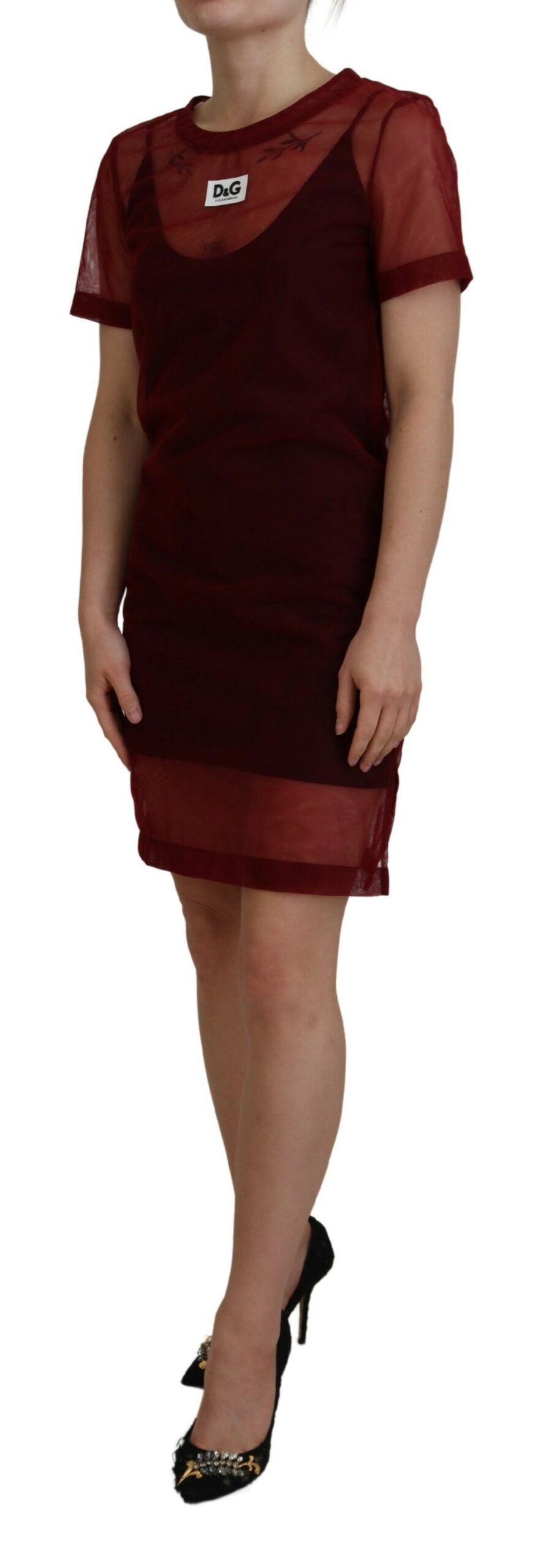  - Maroon Mini Shift Dress - Italian Elegance