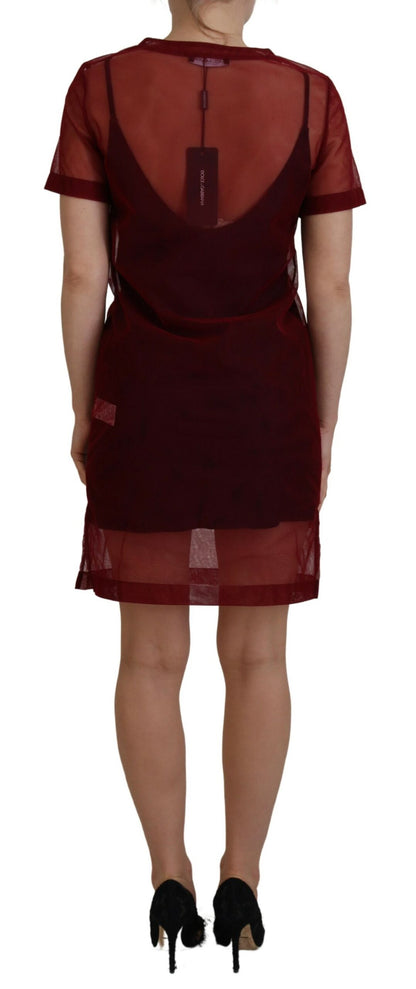  - Maroon Mini Shift Dress - Italian Elegance